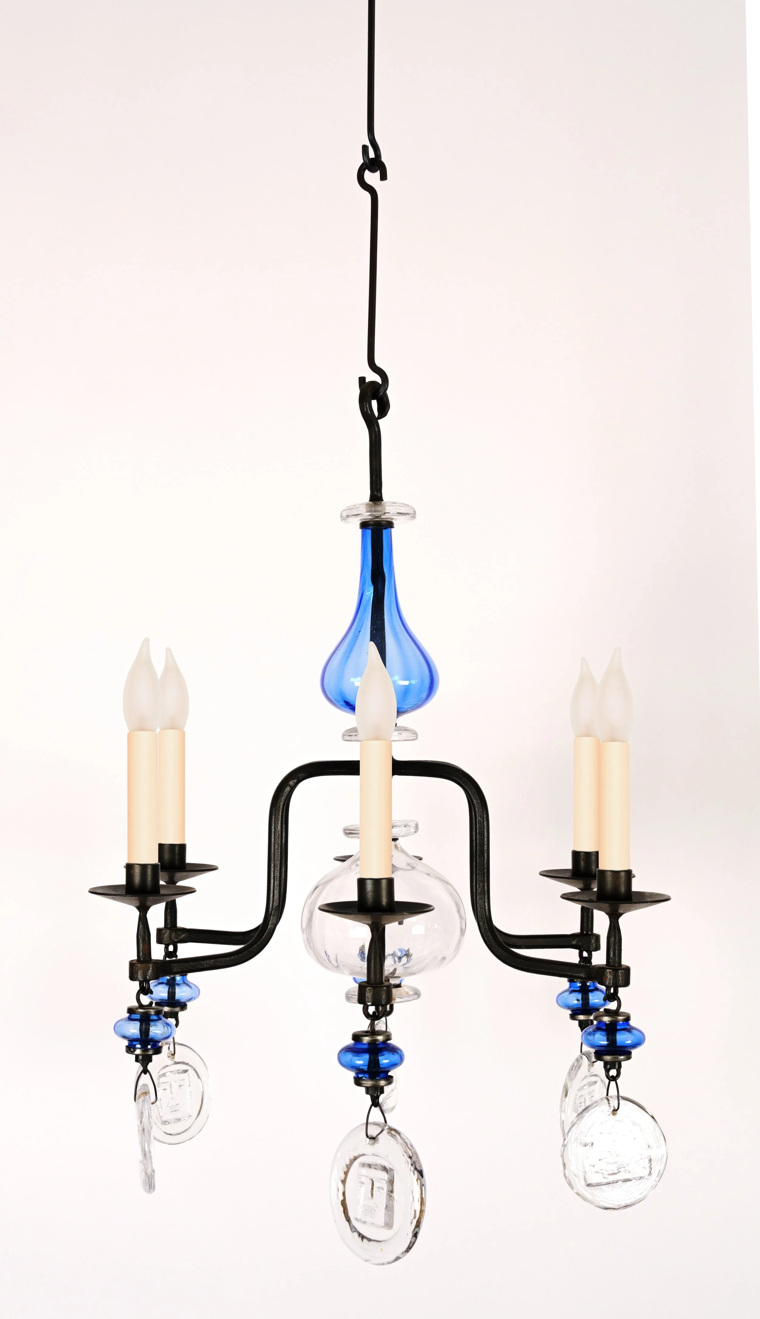 1950s Erik Hoglund Six Arm Blue Glass Chandelier — David Duncan Studio